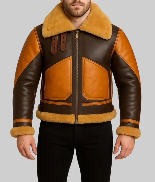 Men’s Raf B3 Aviator Bomber Leather Jacket-FrontView