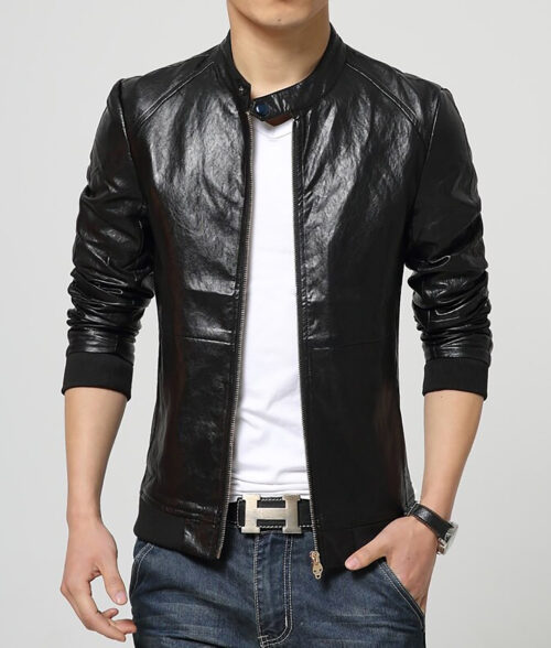 Men’s Slim Fit Bomber Leather Jacket