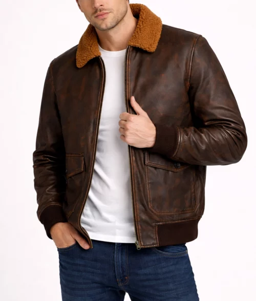 US Navy G-1 Brown Aviator Leather Jacket | Men's US Navy G-1 Brown Aviator Leather Jacket-3