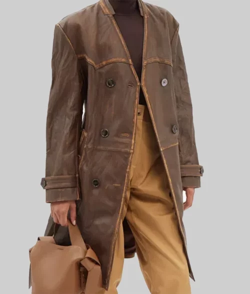 Kylie Jenner Distressed Leather Coat