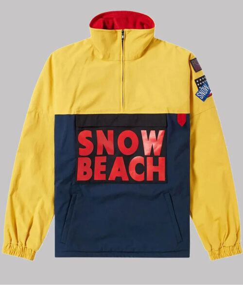 Snow Beach Hip Hop Blue and Yellow Jacket - Polo Snow Beach Jacket | Men's Cotton Jacket - Front View