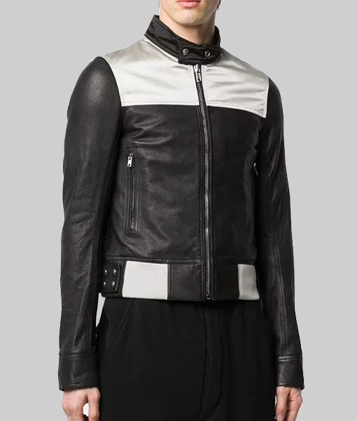 Mens Slim Fit Biker Leather Jacket-SideView
