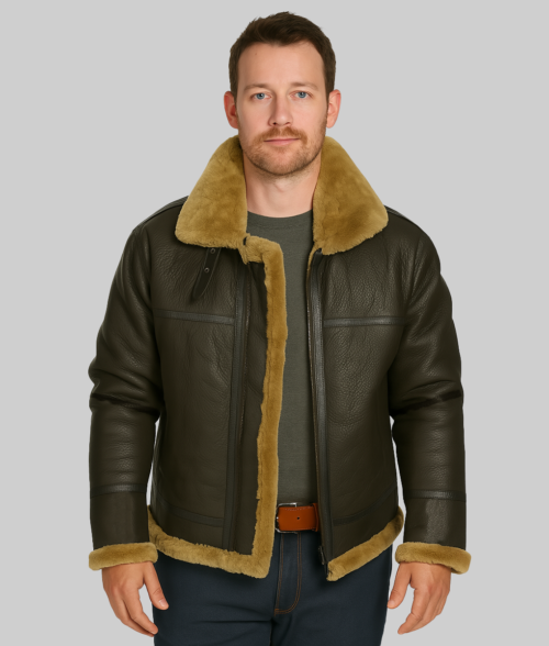 Genuine Brown B3 Bomber Jacket-FrontView