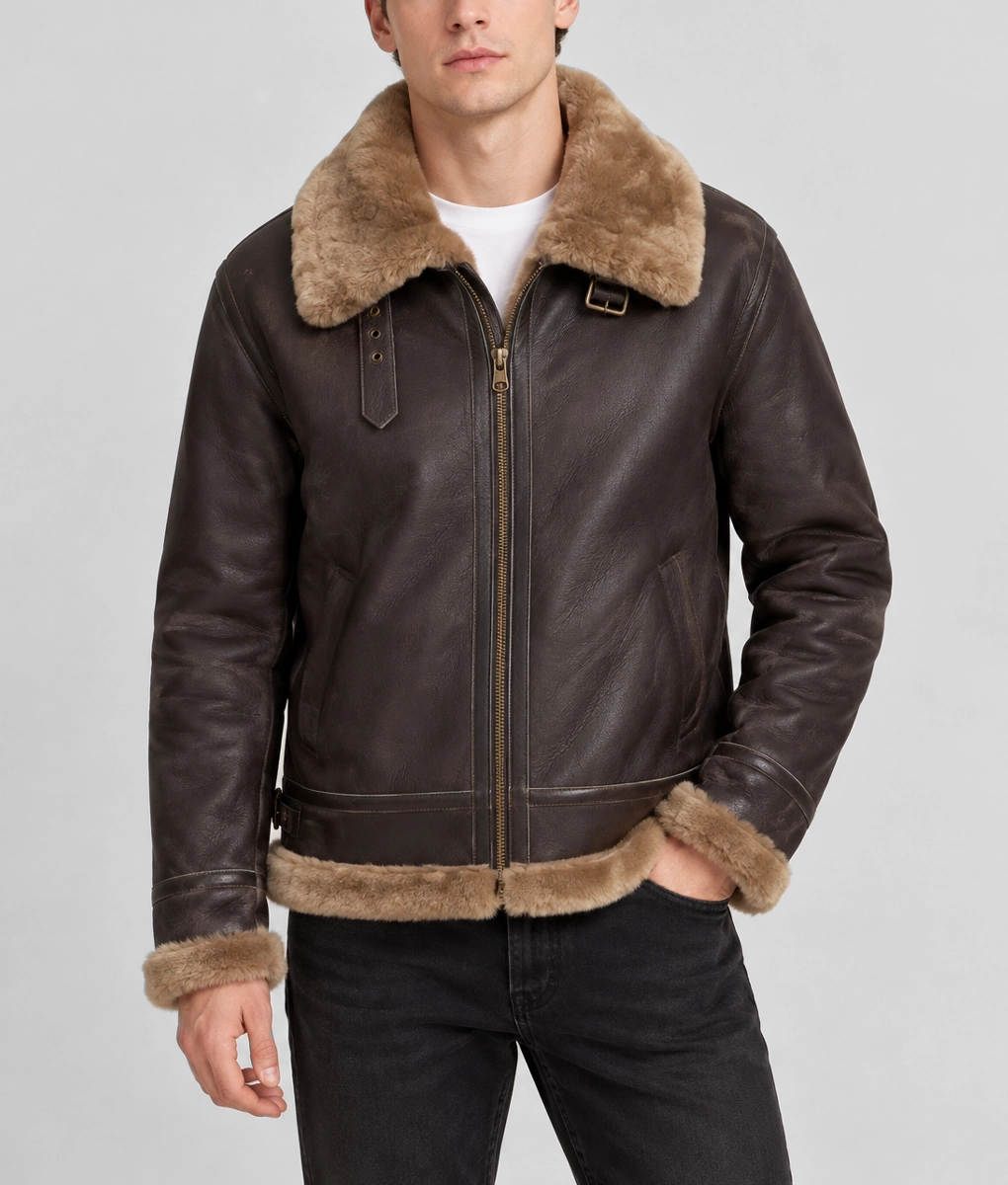R.A.F MR SHEEPSKIN JACKET ブラウン Men's Original R.A.F Brian Brown Bomber Jacket | Real Sheepskin Jacket