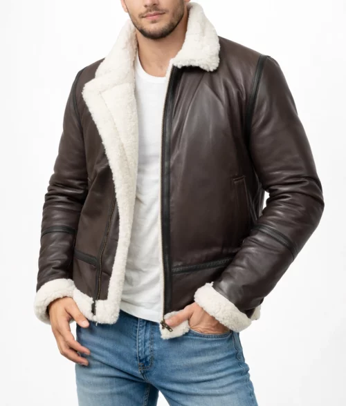 R.A.F Maximus Brown B3 Bomber Jacket - Front Open View