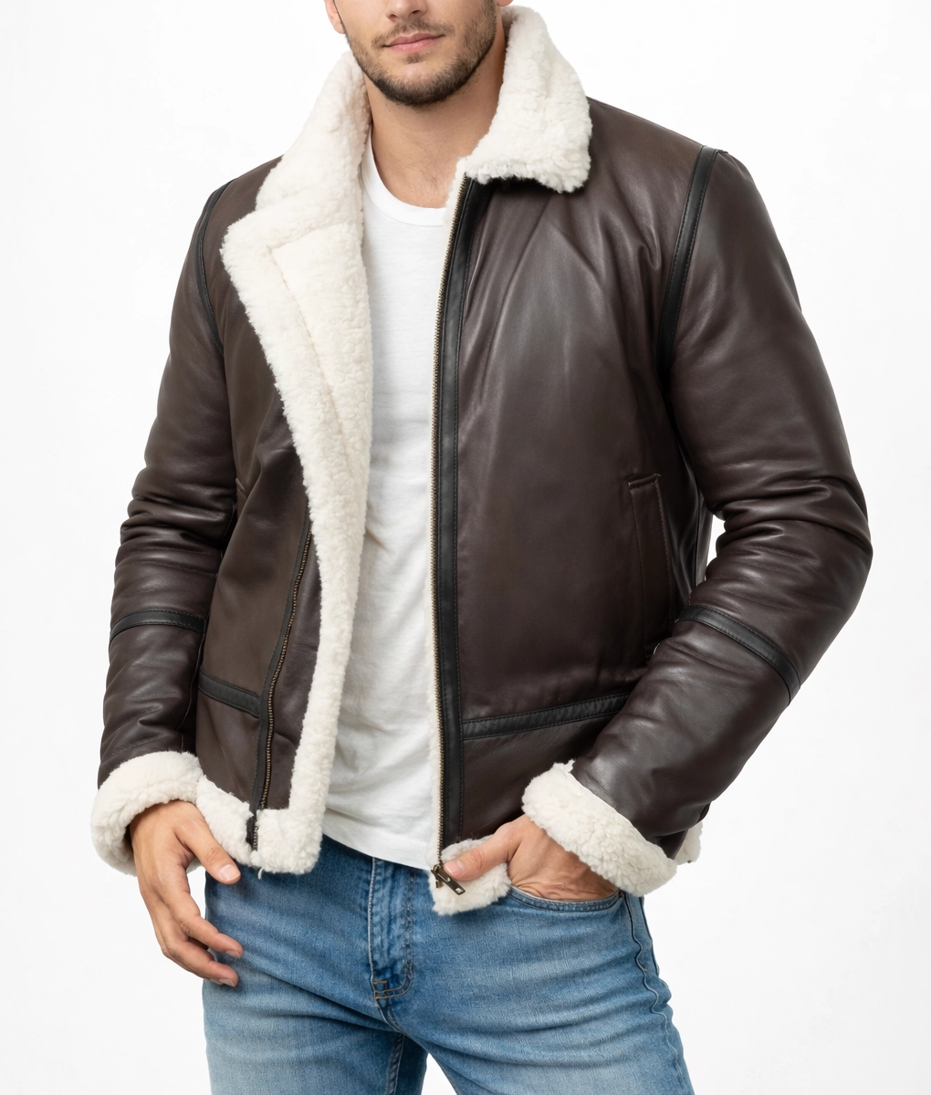 R.A.F Maximus Brown B3 Bomber Jacket - Front Open View