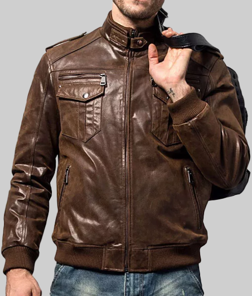 Adam Brown Motorcycle Leather Jacket-FrontView