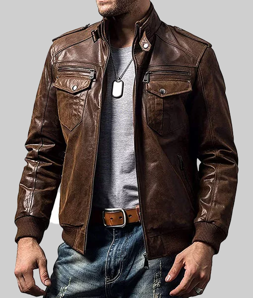 Adam Brown Motorcycle Leather Jacket-FrontView1