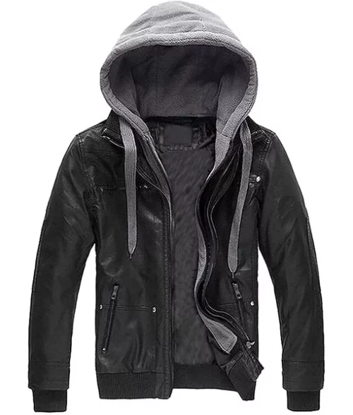 Arnoldo Black Leather Hooded Jacket