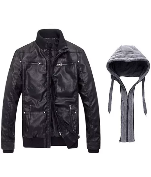 Arnoldo Black Leather Hooded Jacket