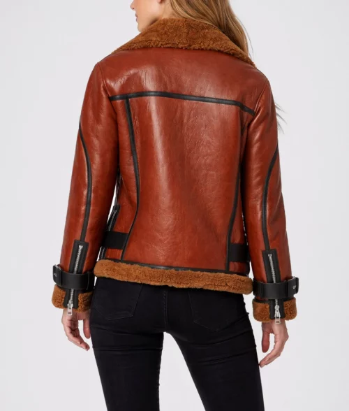 Blanche Rusty Brown Oversized Shearling Jacket - Back View