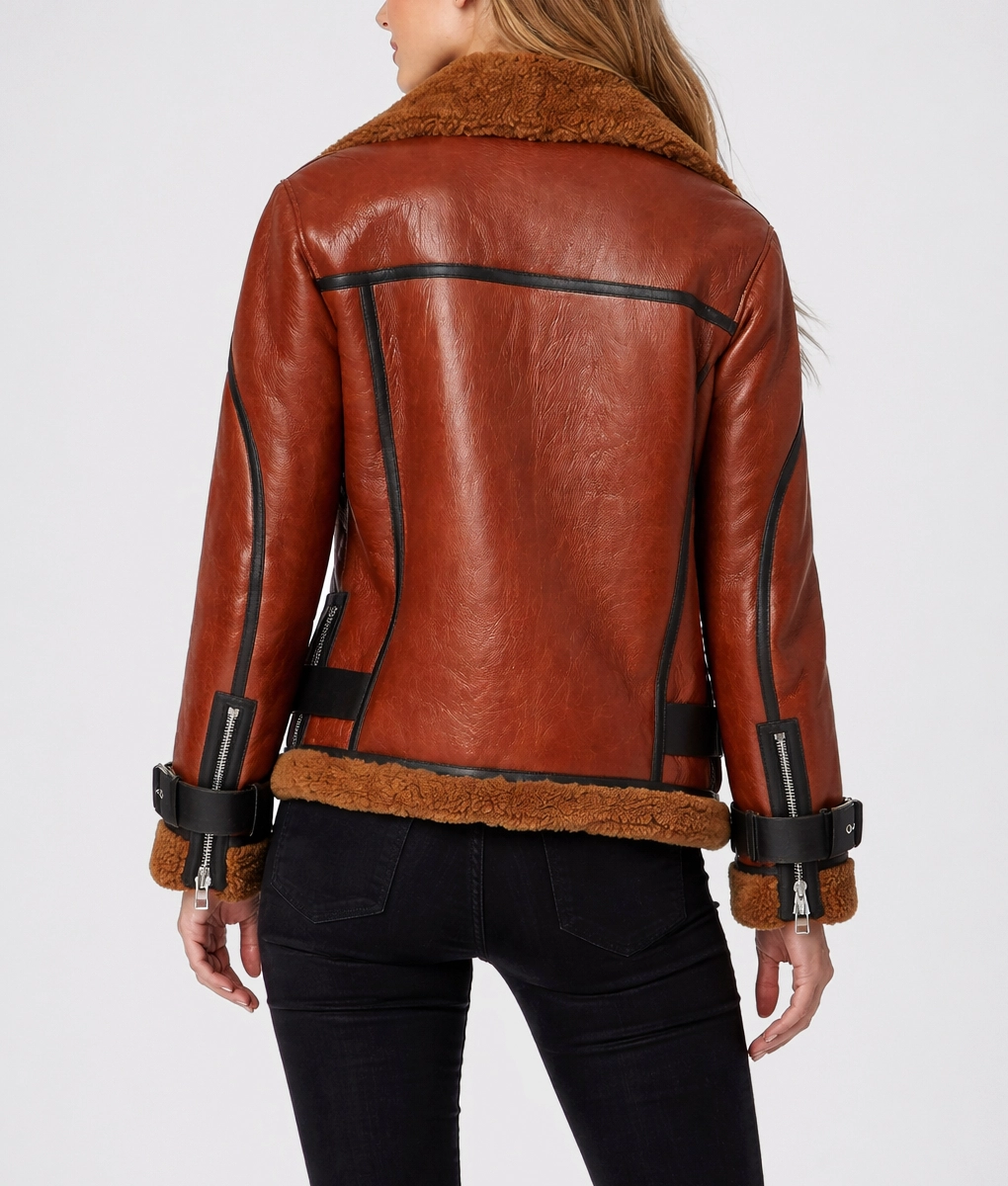 Blanche Rusty Brown Oversized Shearling Jacket - Back View