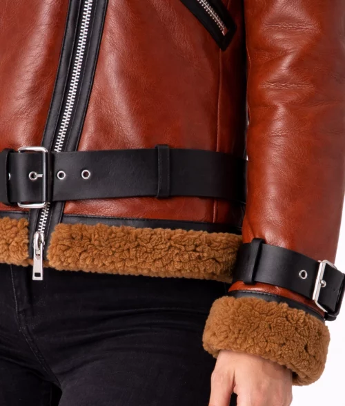 Blanche Rusty Brown Oversized Shearling Jacket - Cuff View