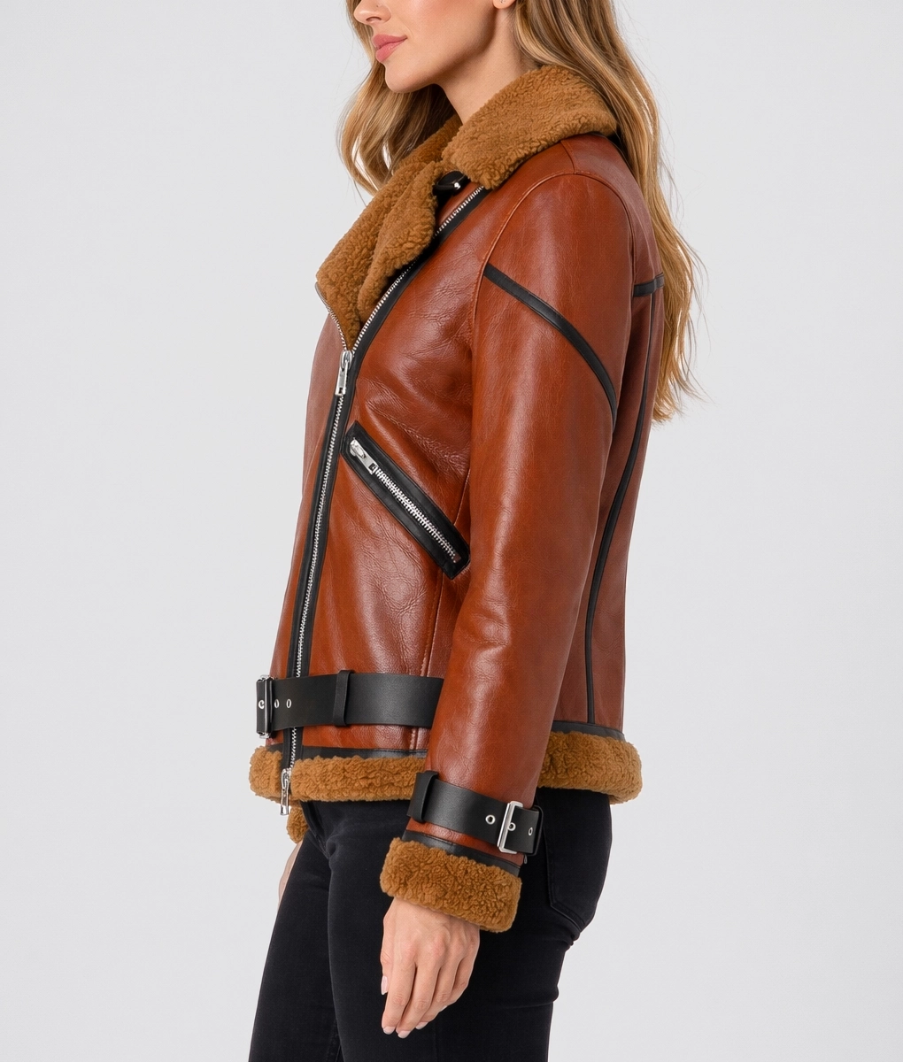 Blanche Rusty Brown Oversized Shearling Jacket - Side View