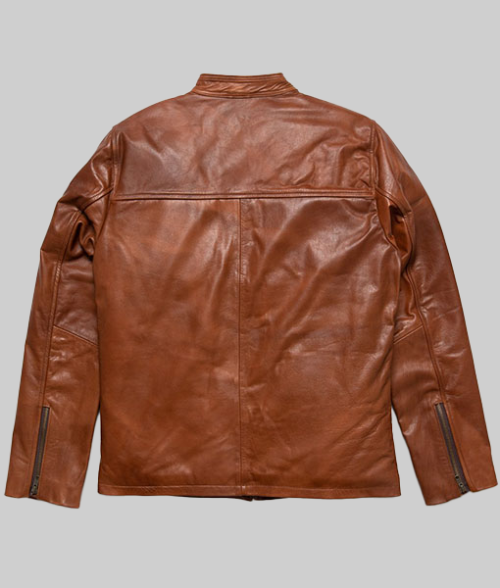 Booker Brown Moto Leather Jacket-BackView