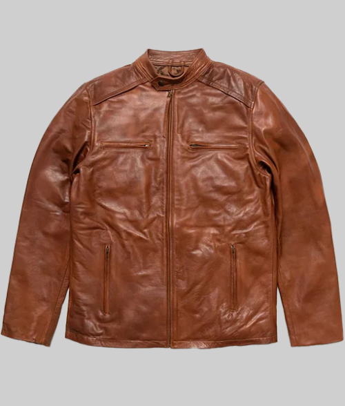 Booker Brown Moto Leather Jacket-BackView