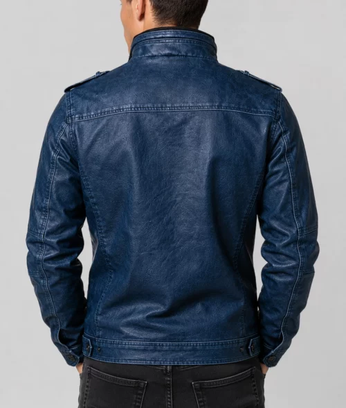 Butler Classic Blue Leather Jacket - Back