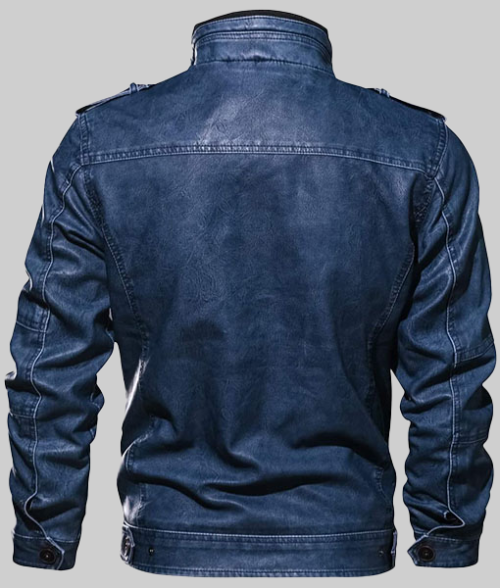 Butler Classic Blue Leather Jacket-BackView