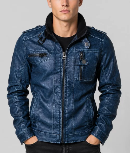 Butler Classic Blue Leather Jacket - Front