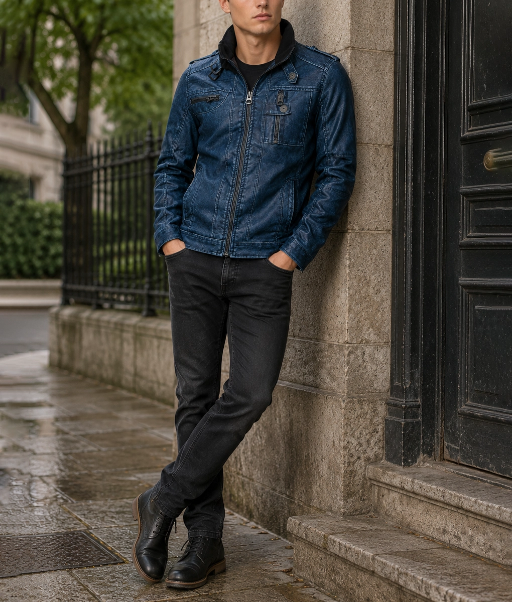 Butler Classic Blue Leather Jacket - Full