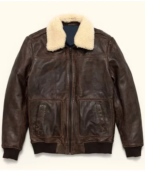 Choco Brown Leather Bomber Jacket