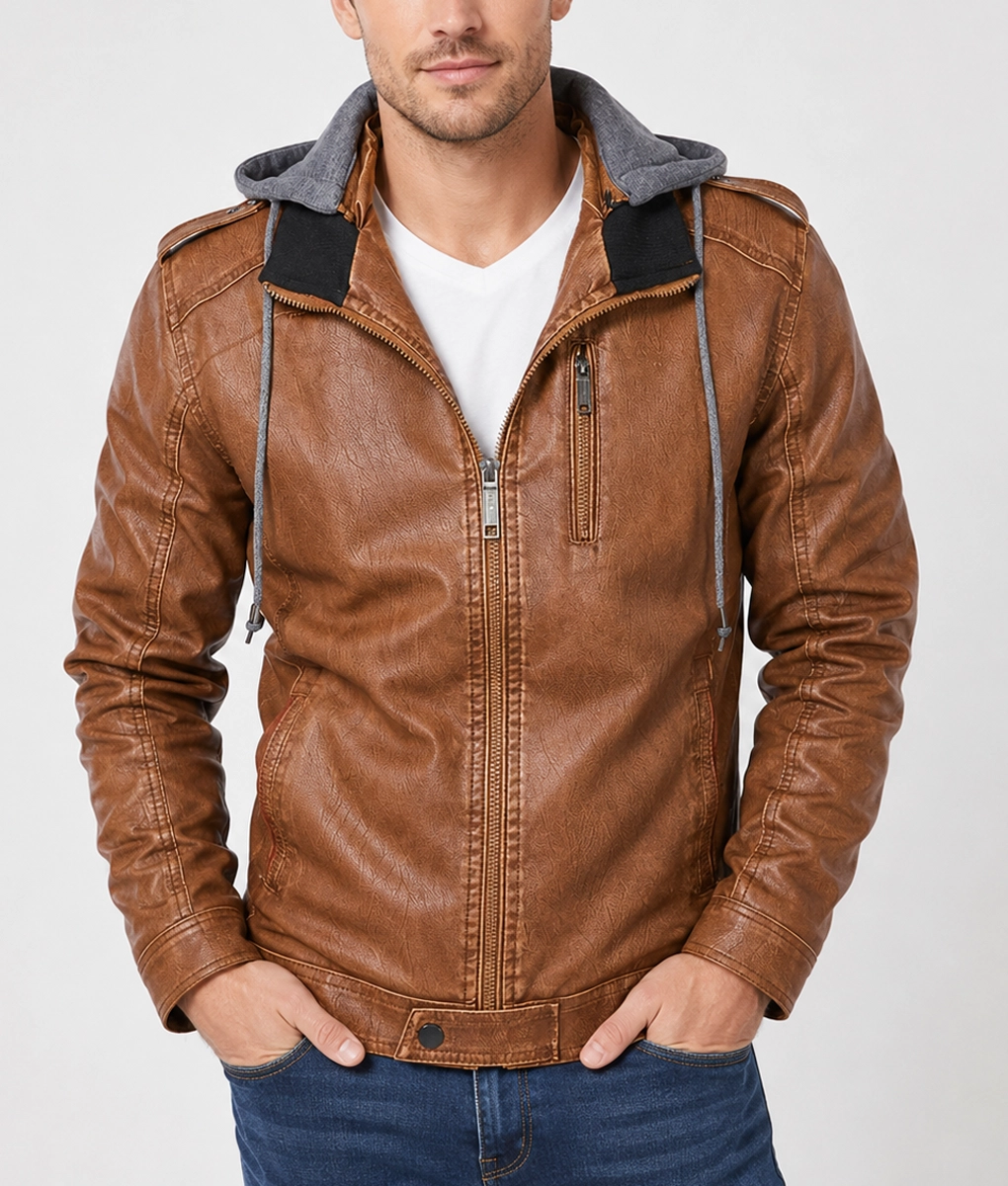David Vintage Brown Leather Jacket - Front