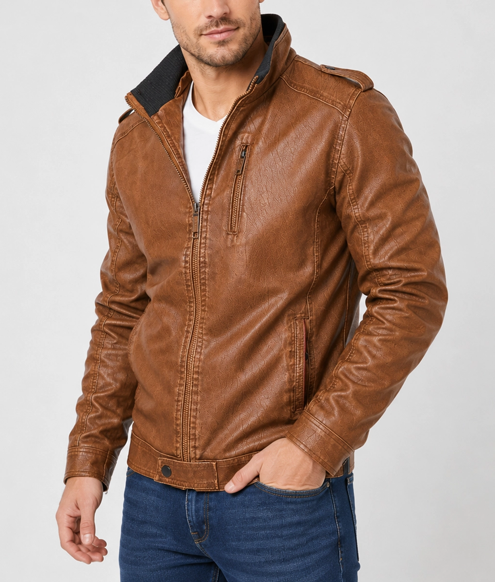David Vintage Brown Leather Jacket - Side