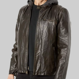 Edward Dark Brown Leather Jacket with Hood