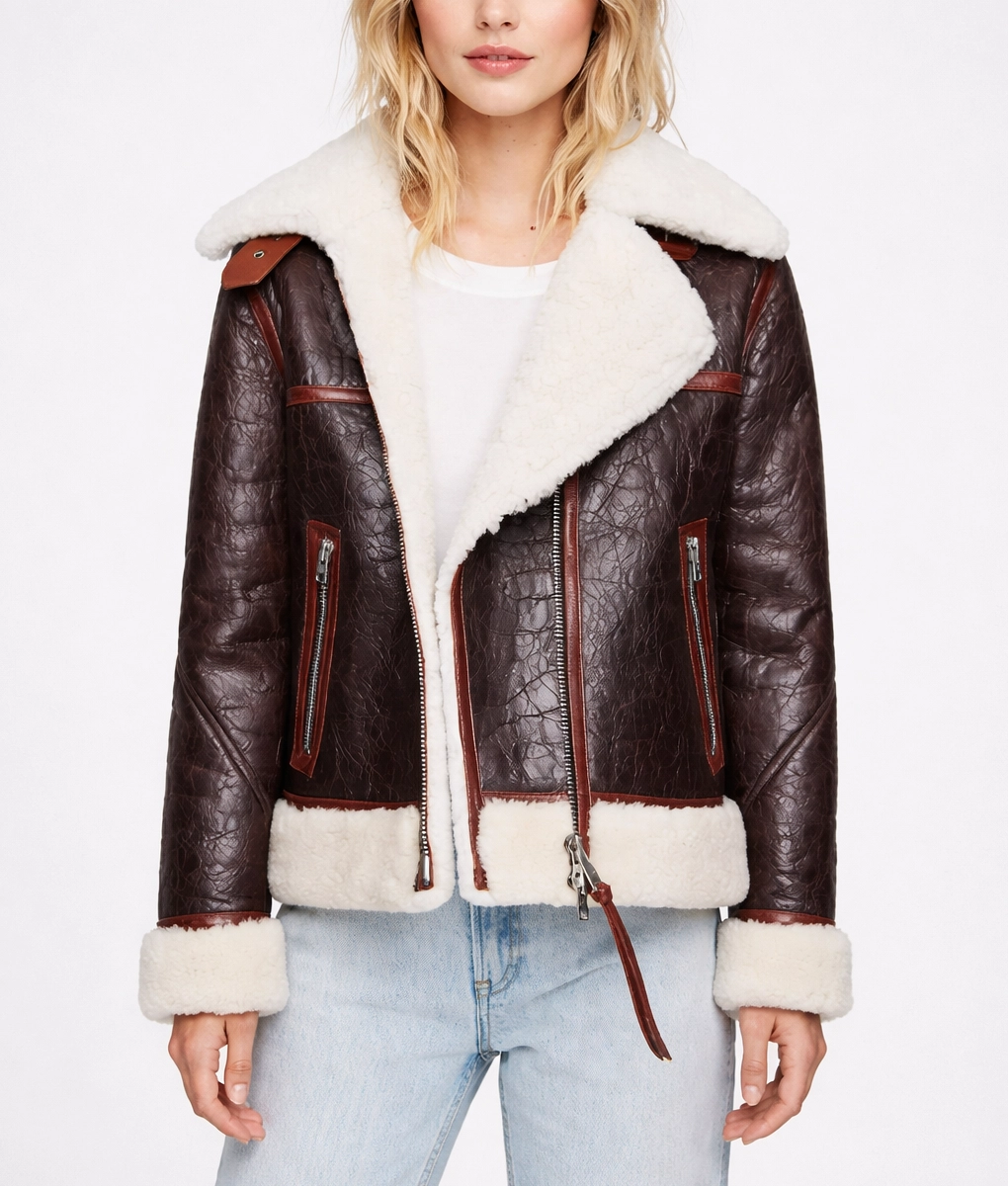 Elinor Choco Brown Shearling Jacket - Front