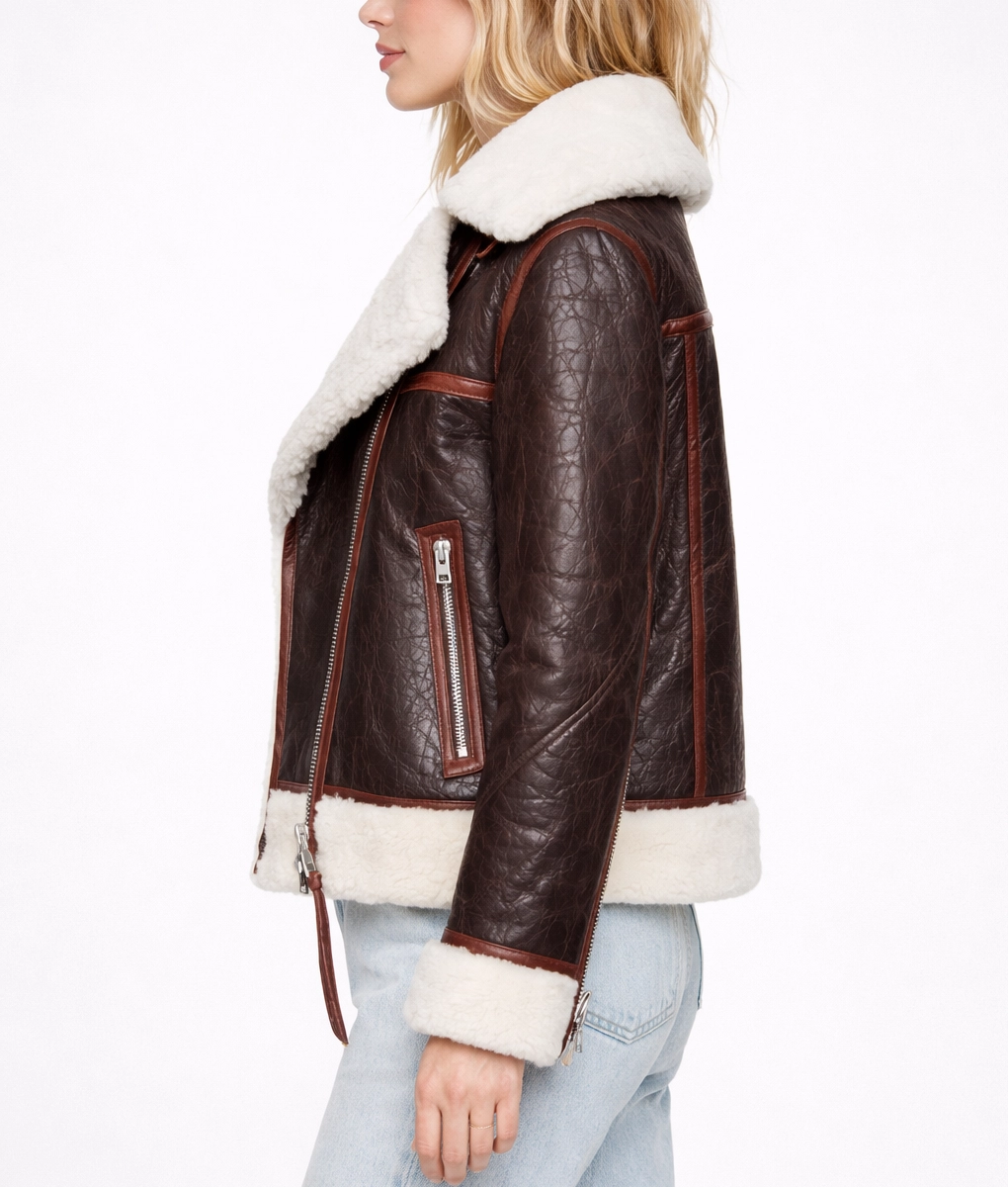 Elinor Choco Brown Shearling Jacket - Side