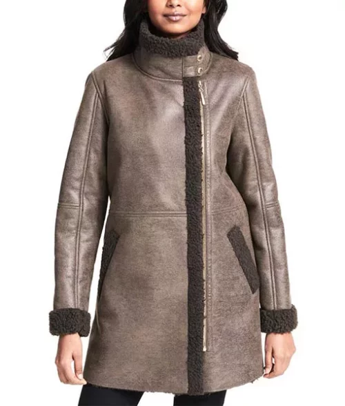 Emaya Brown Aviator Shearling Coat