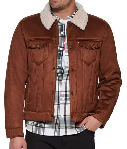 Men's Jackson Brown Leather Jacket with Shearling Collar | TheLeatherCity