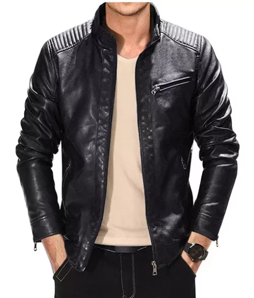 James Black Slim Fit Leather Jacket