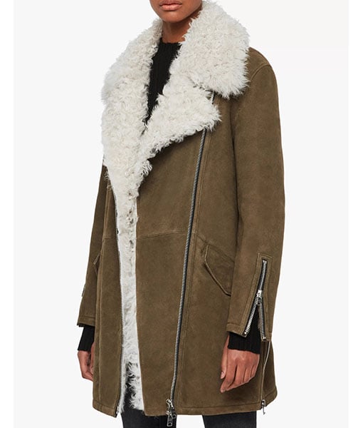 Janet Shearling Longline Aviator Coat