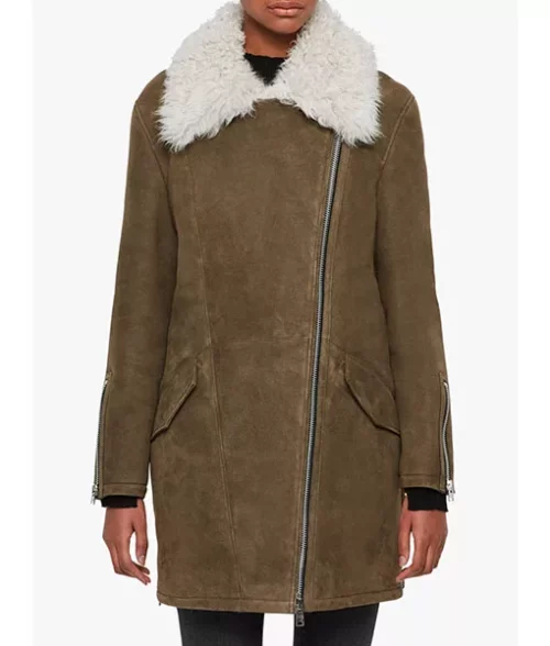 Janet Shearling Longline Aviator Coat