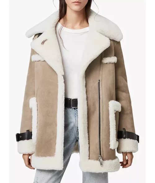 Jerrie Taupe Color Aviator Shearling Coat
