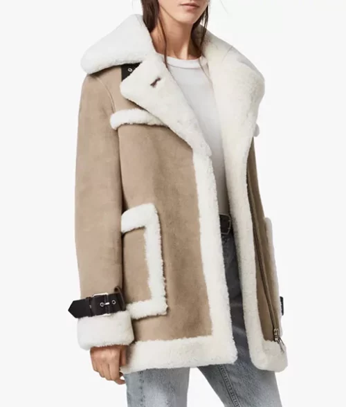 Jerrie Taupe Color Aviator Shearling Coat