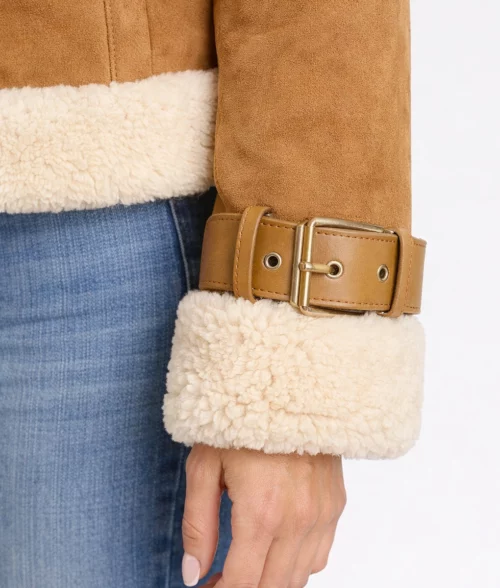 Jessica Brown Suede Leather Jacket - Cuffs