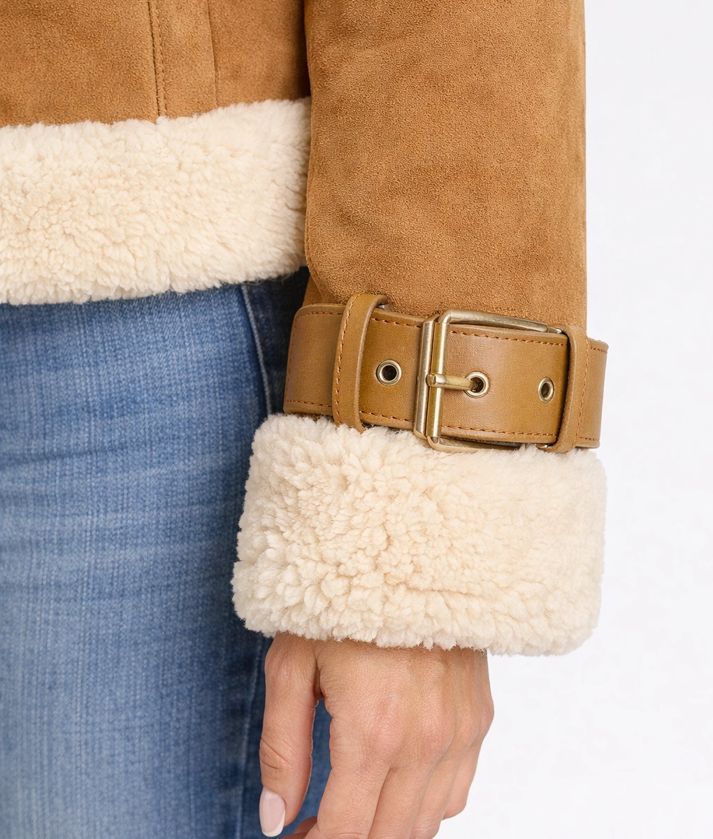 Jessica Brown Suede Leather Jacket - Cuffs