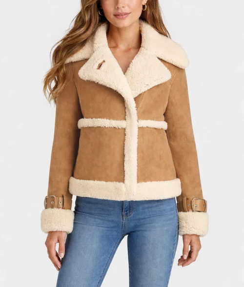 Jessica Brown Suede Leather Jacket - Front