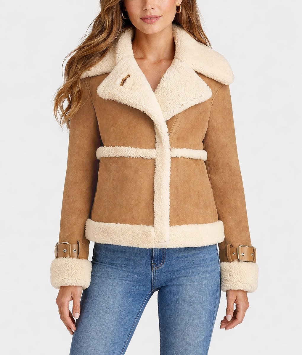 Jessica Brown Suede Leather Jacket - Front