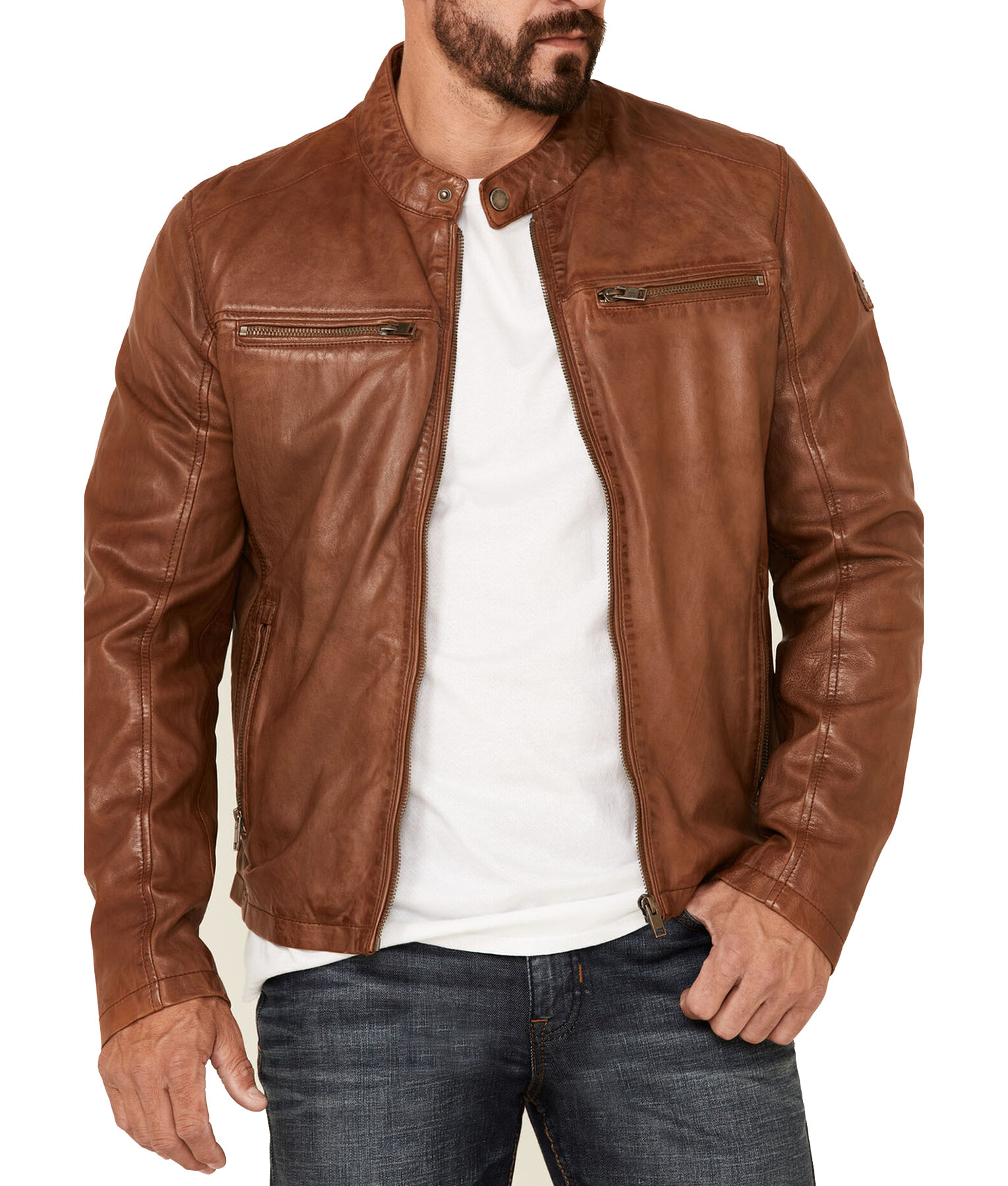 Men's Barto Brown Café Racer Leather Jacket | TLC