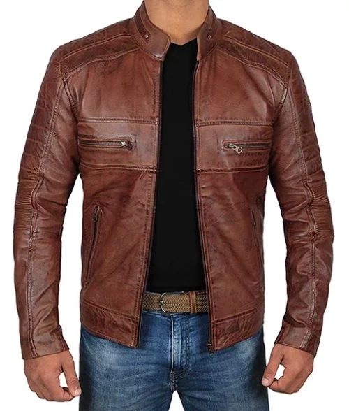 Men's Chocolate Brown Leather Jacket | TLC