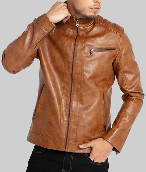 Men's Marshall Brown Leather Jacket-FrontView