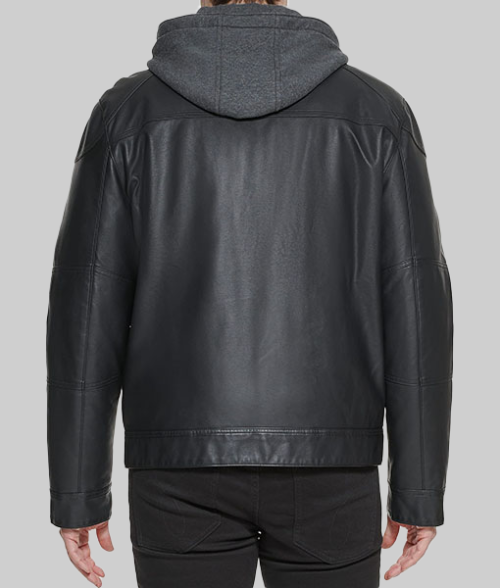 Men's Maxwell Black Hooded Biker Jacket-BackView
