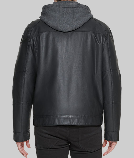 Men's Maxwell Black Hooded Biker Jacket-BackView