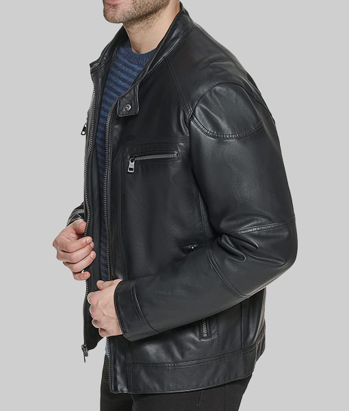 Men's Maxwell Black Hooded Biker Jacket - Image 3