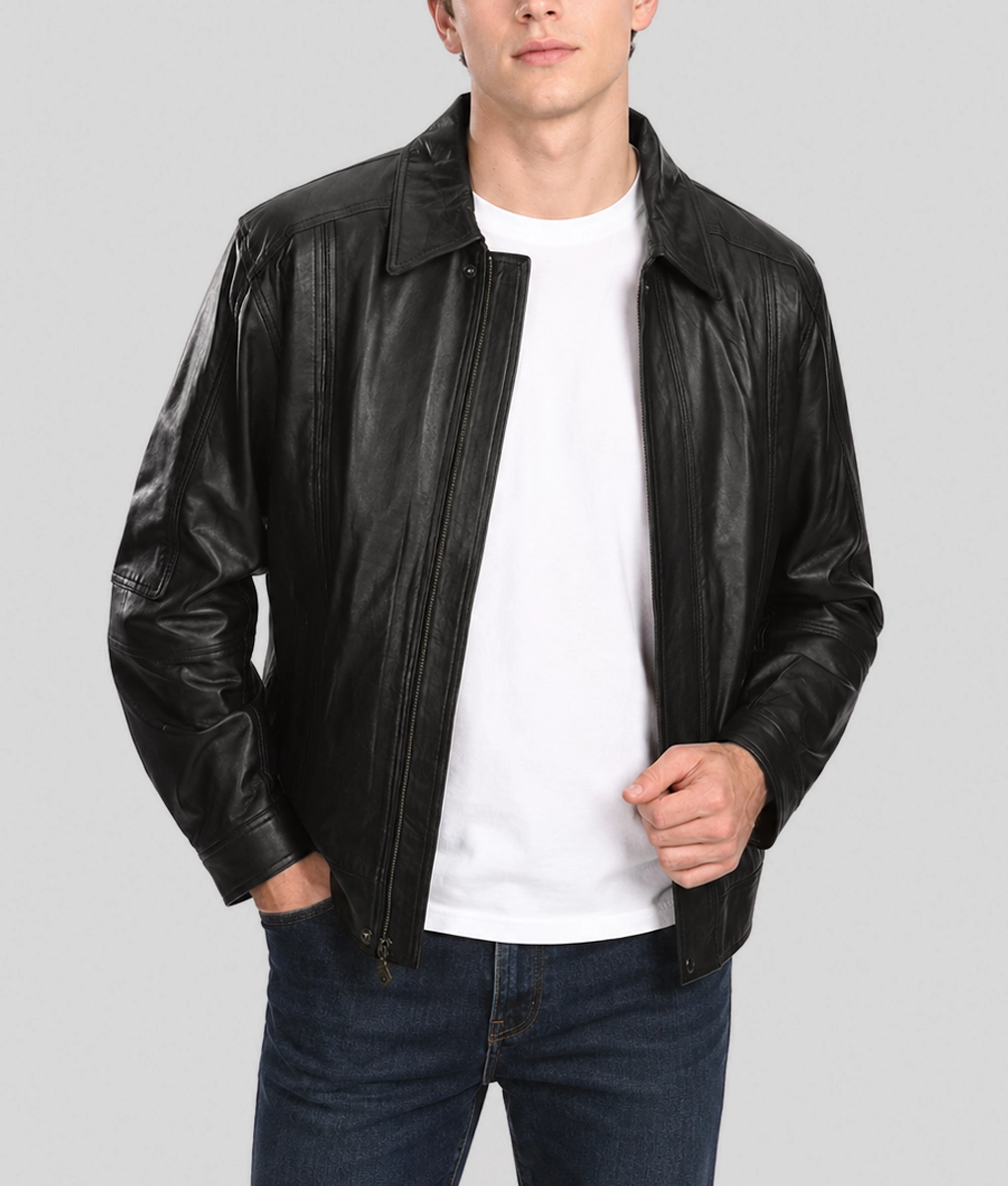 Newton Black Premium Leather Jacket - Front Open