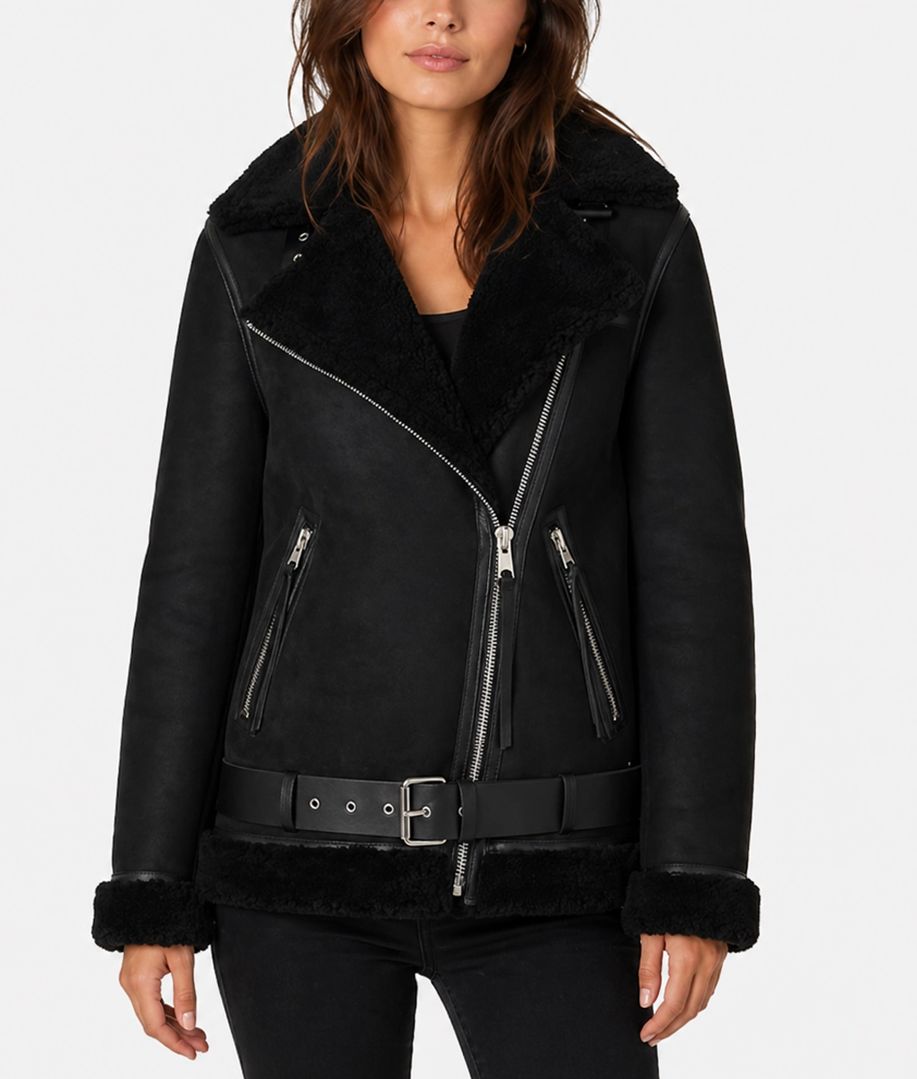 Oliver Black Shearling Aviator Jacket - Front