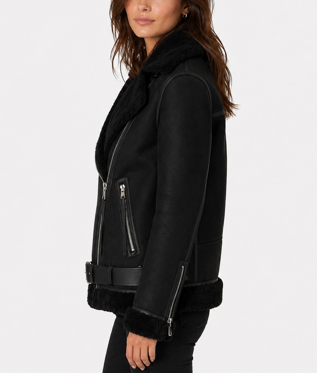 Oliver Black Shearling Aviator Jacket - Side
